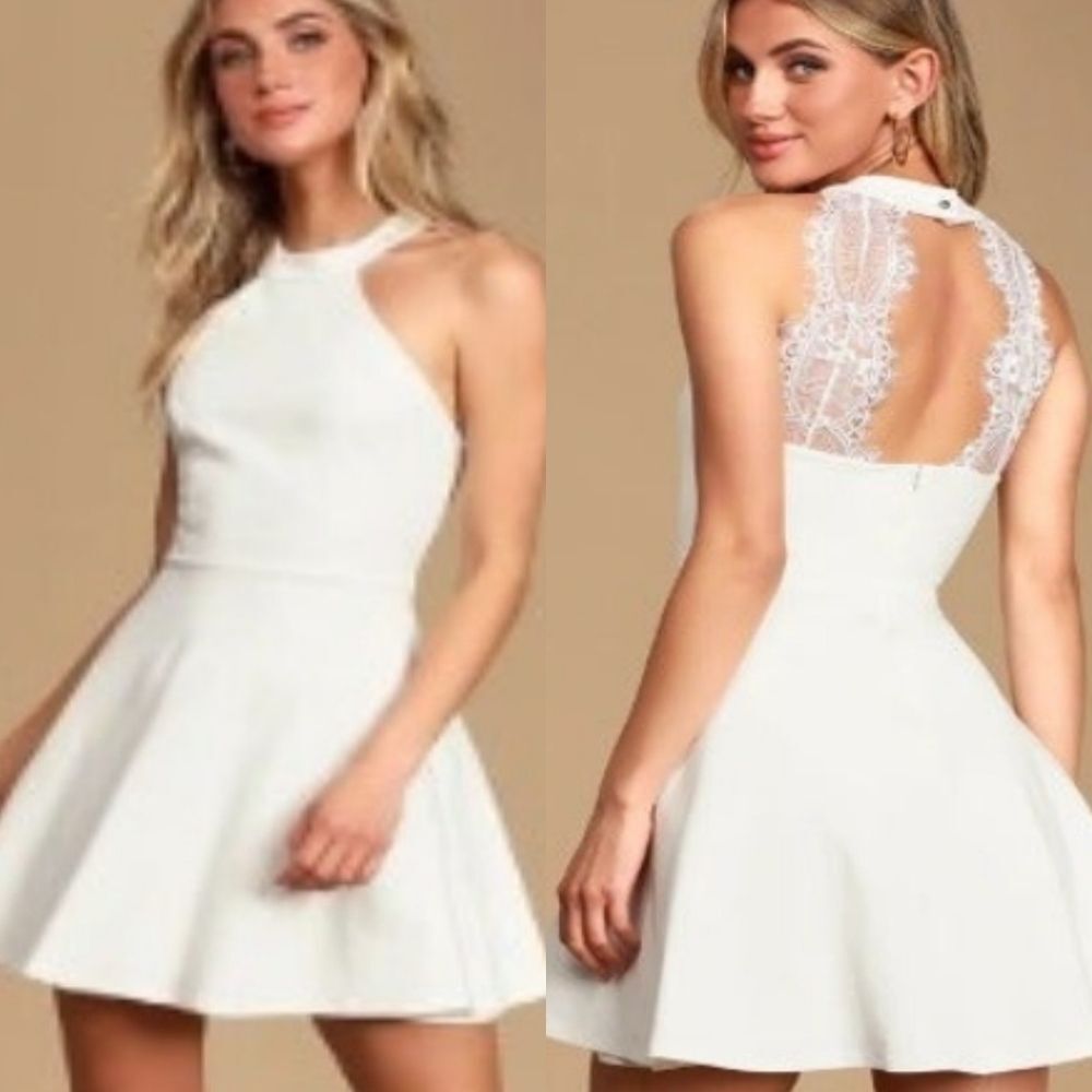 Lulu's Hometown Girl Lace Skater Skirt Cutout Mini Dress Size Small